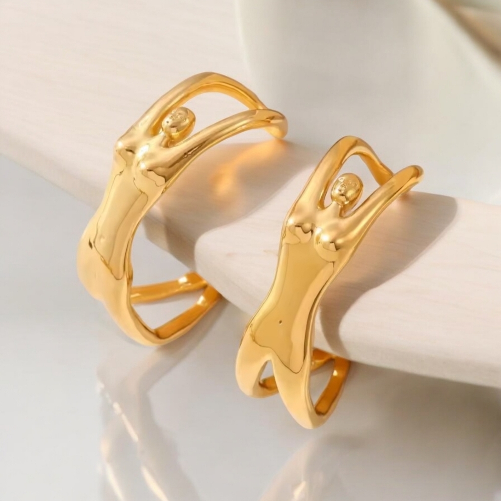 18k Gold Plated Nude Modernist Bending Body Earrings